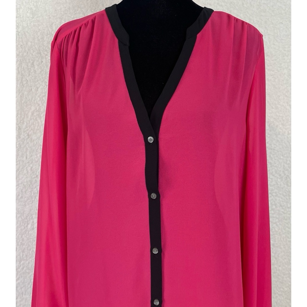 (NWT) DKNYC • Hot Pink/Black Sheer Long Sleeve Button-Down Shirt, L - Picture 3 of 16